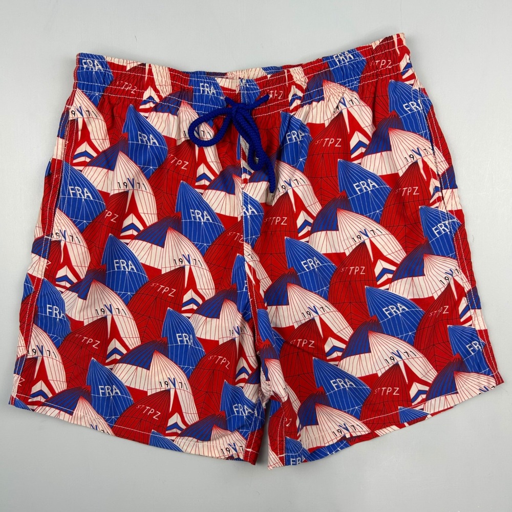 Vilebrequin Moorea Swim Trunks XL Red Blue Sailboat Print Board Shorts Mens
